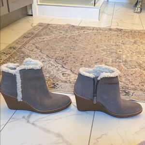 Cole Haan Gray Shearling Wedge Booties